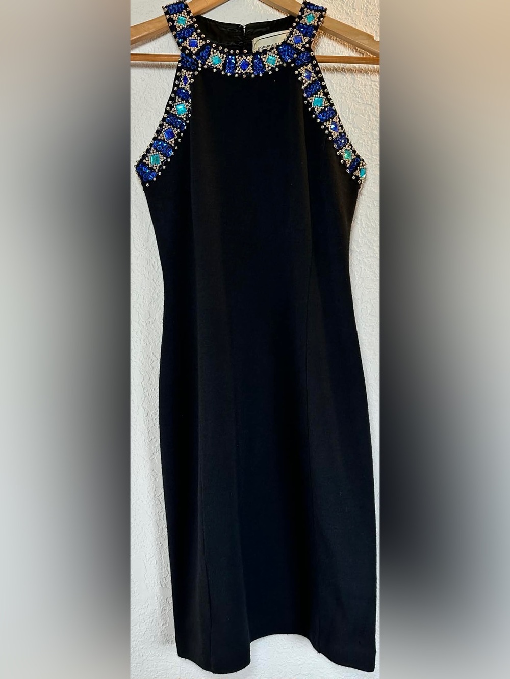 Adrienne Vittadini Black Midi Dress with Blue and Turquoise Beading